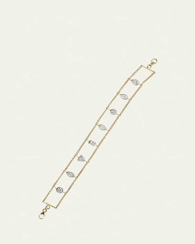 18K Yellow Gold Signature KMD Irregular Diamond Double Chain Bracelet